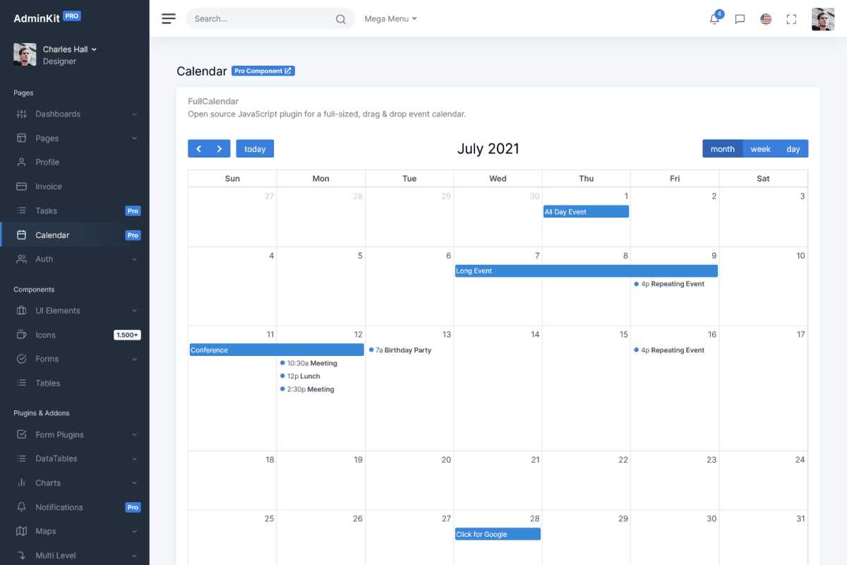 bootstrap template calendar