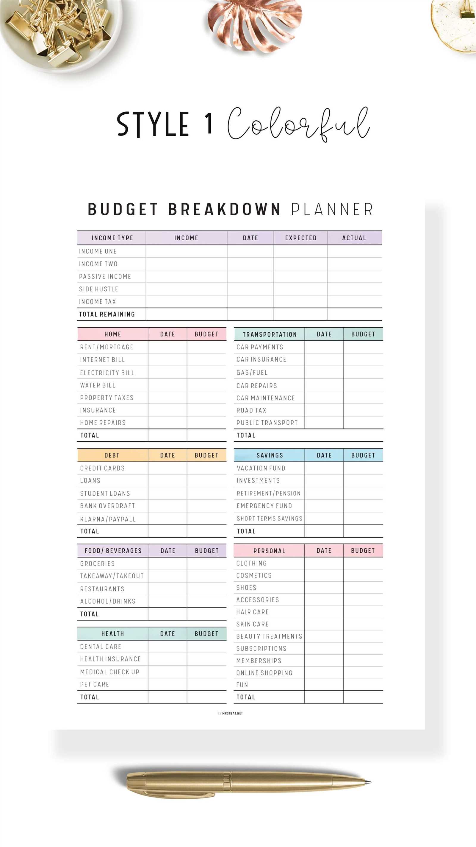 budget calendar template printable