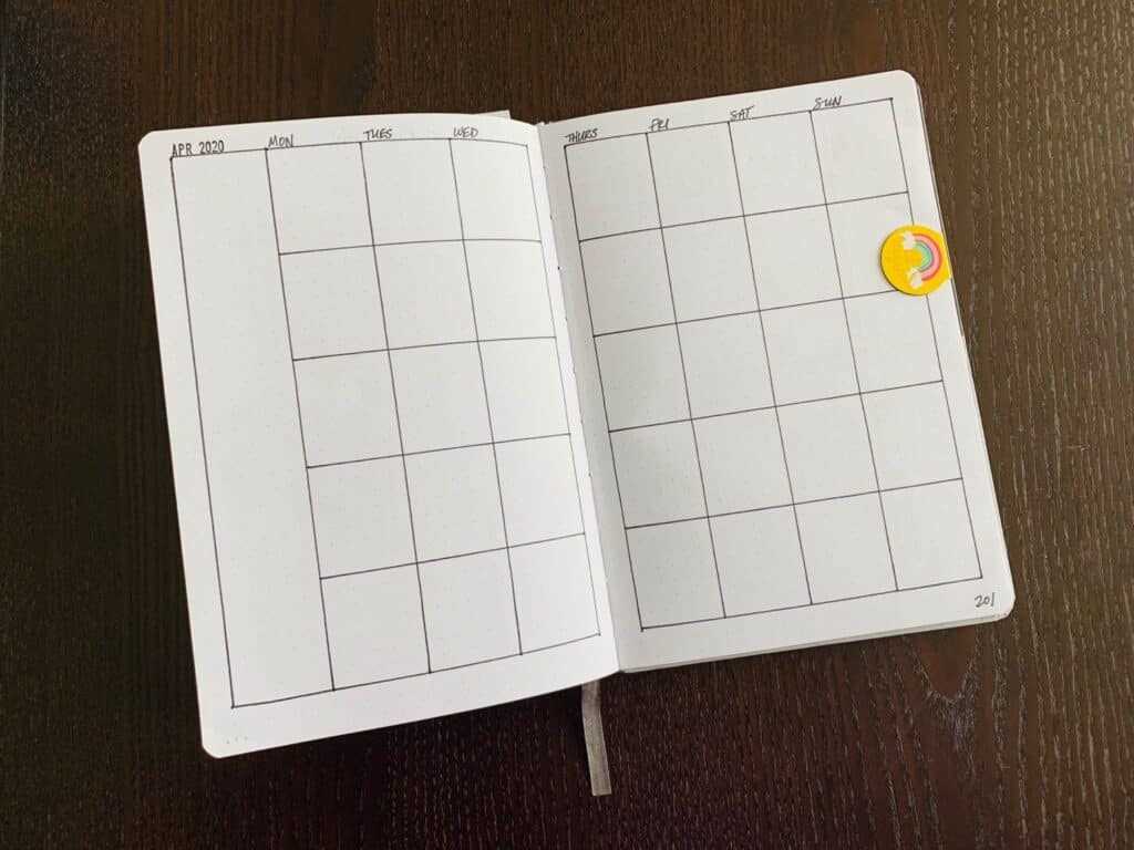 bullet journal monthly calendar template