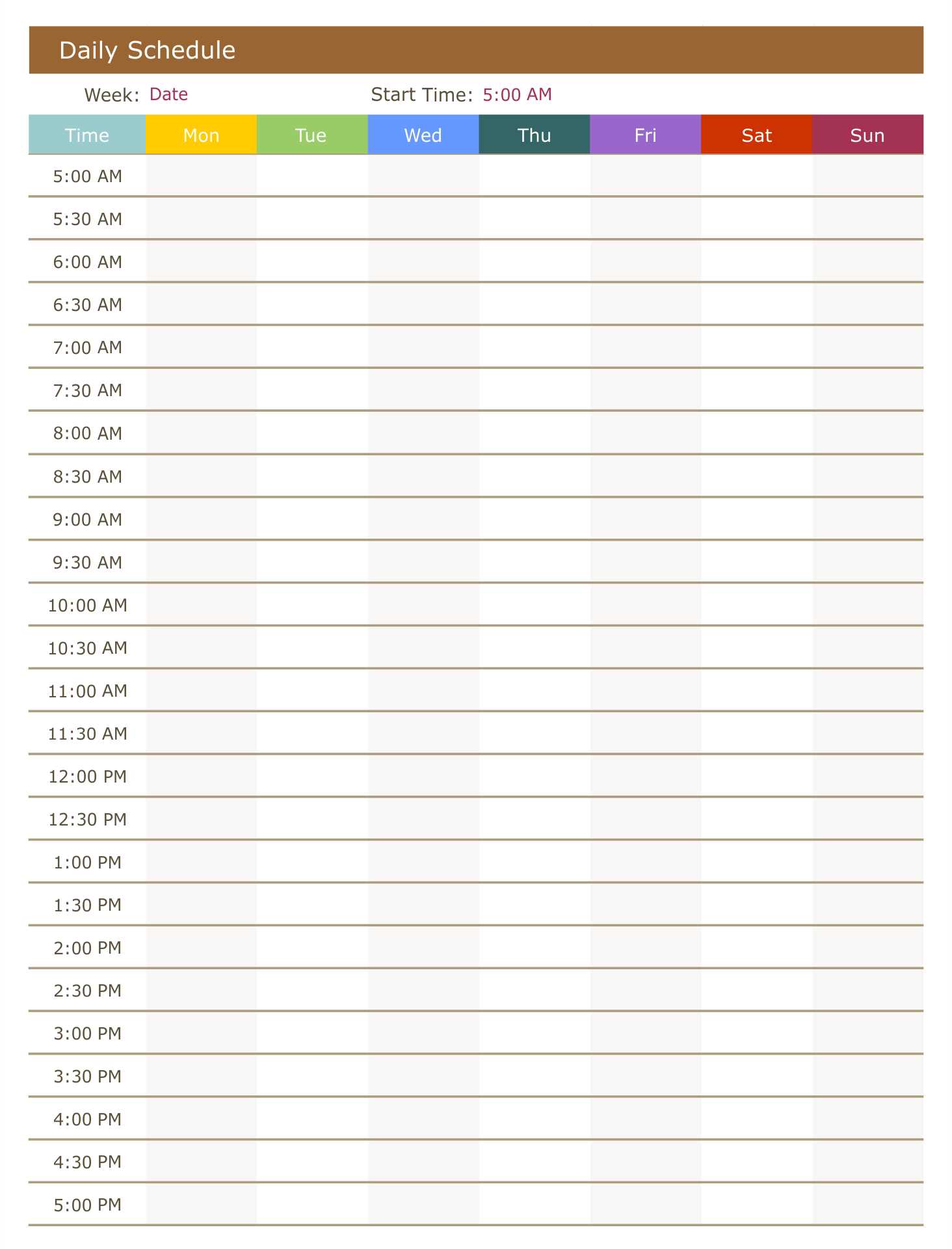 calendar and time template