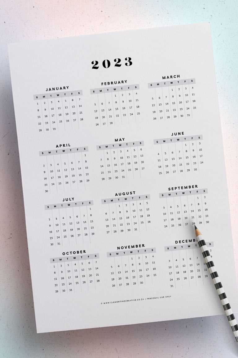 calendar at a glance template