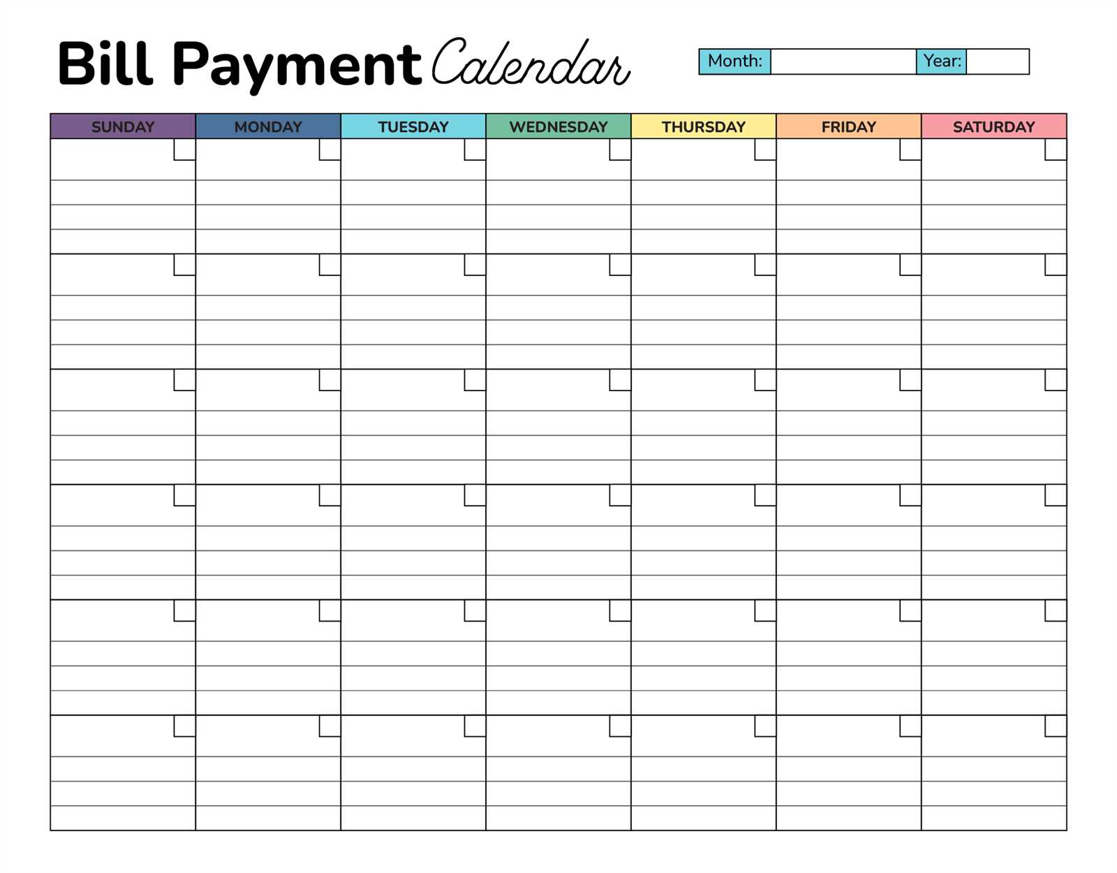 calendar bill payment template