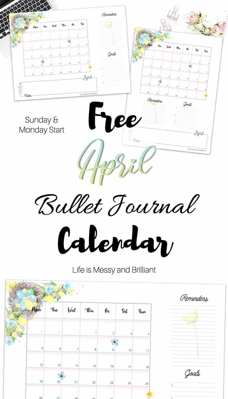 calendar bullet journal template