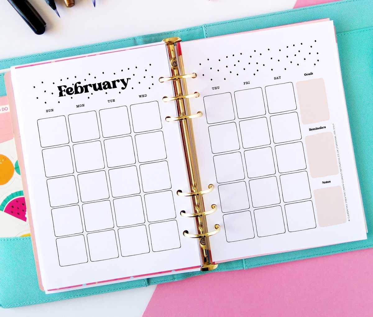 calendar bullet journal template