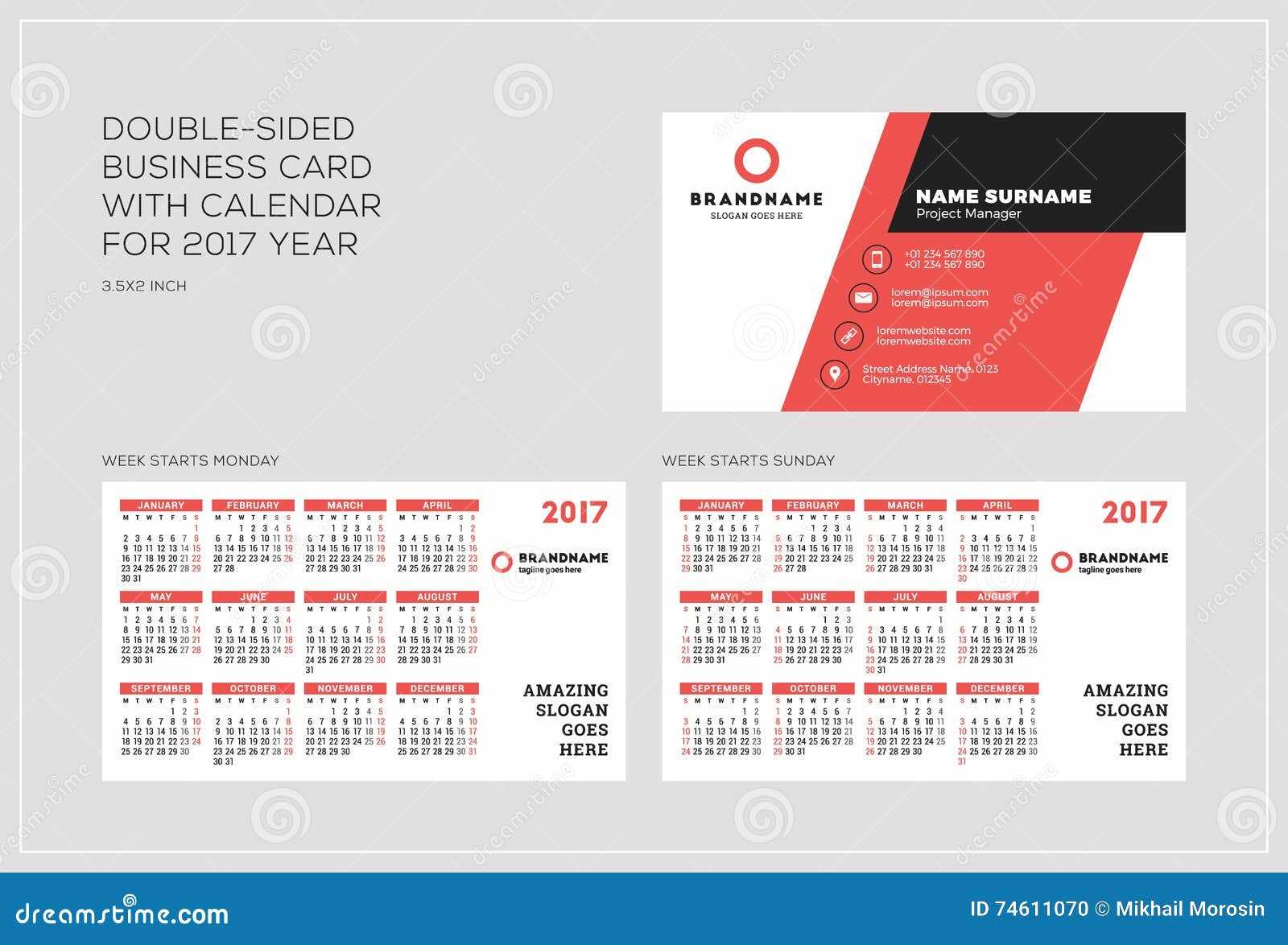 calendar business card template