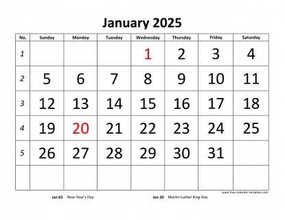 calendar for 2025 template