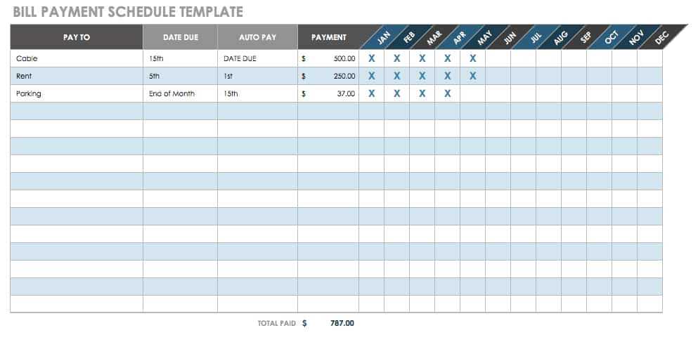 calendar for bills template