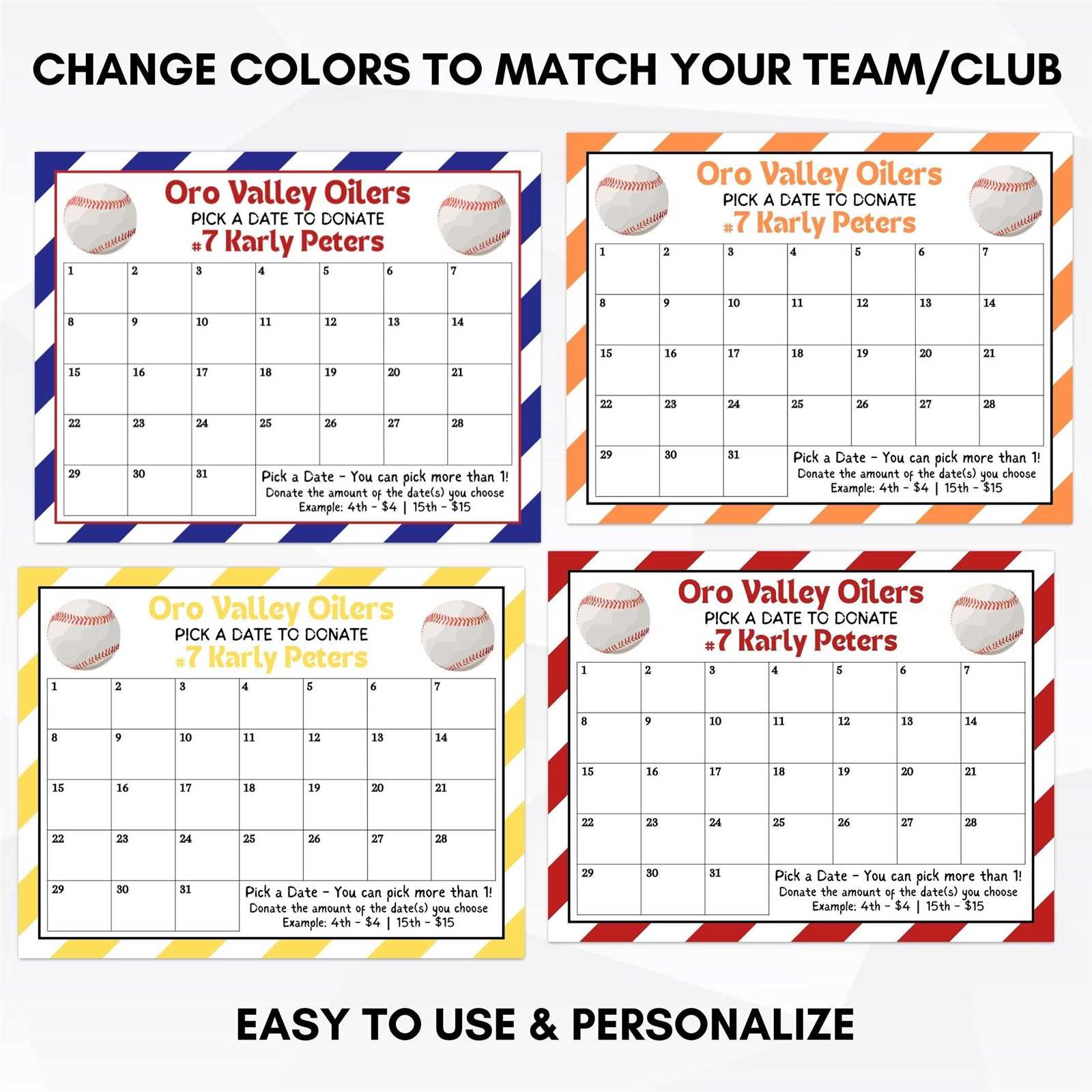 calendar fundraiser template baseball