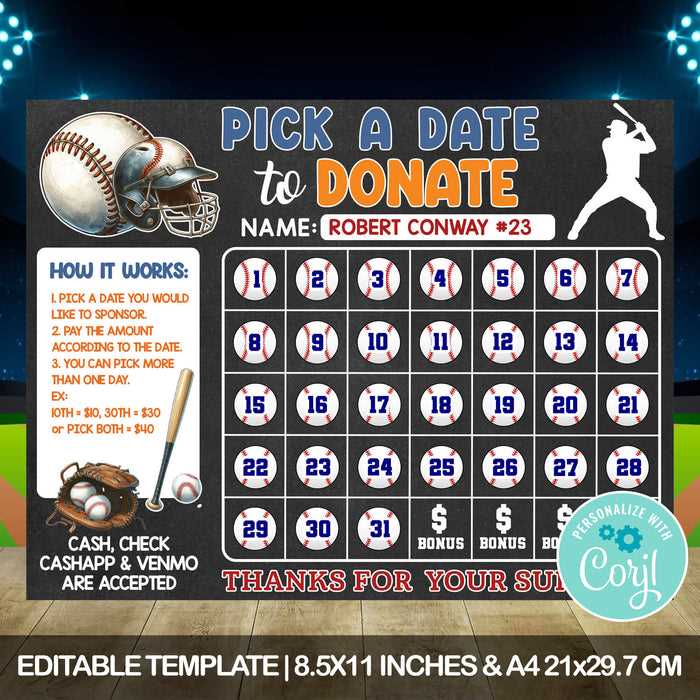 calendar fundraiser template baseball