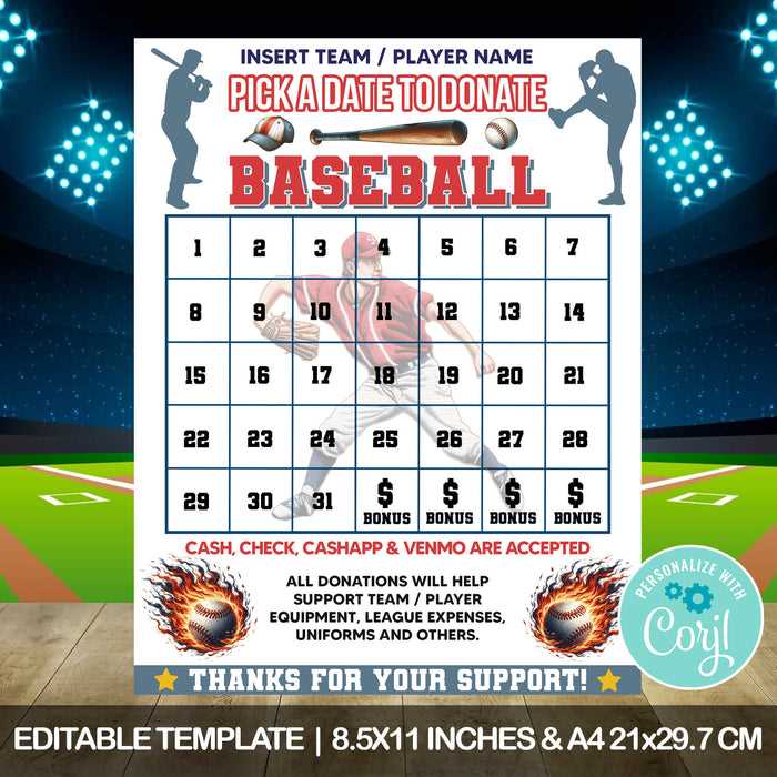 calendar fundraiser template baseball