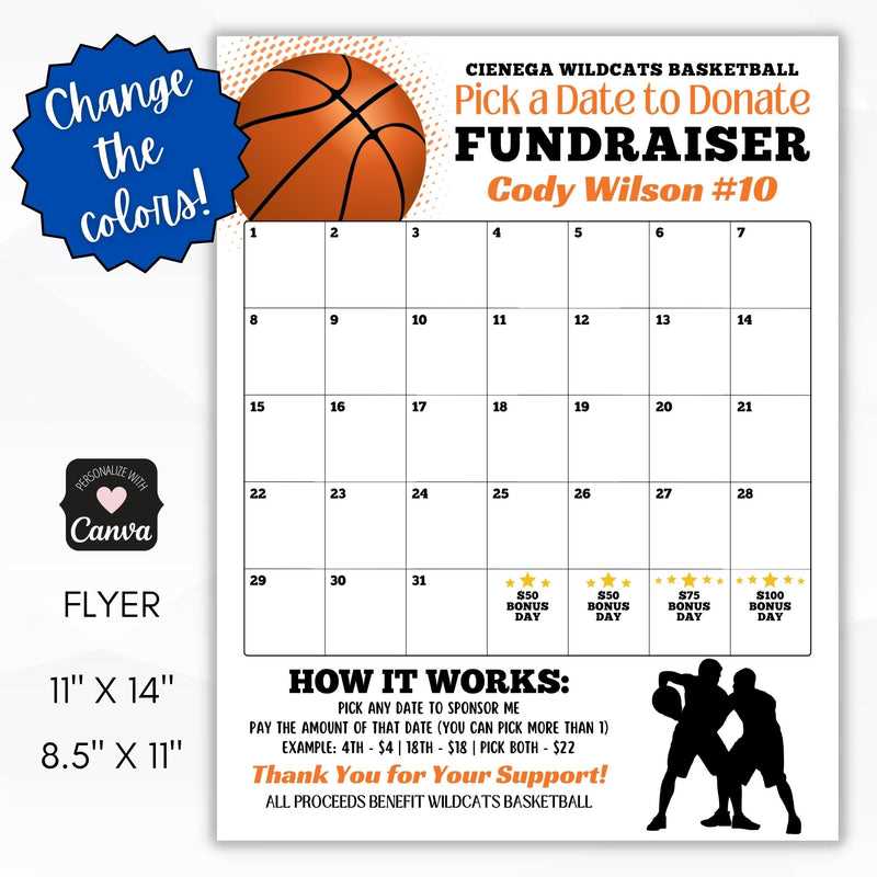 calendar fundraiser template softball