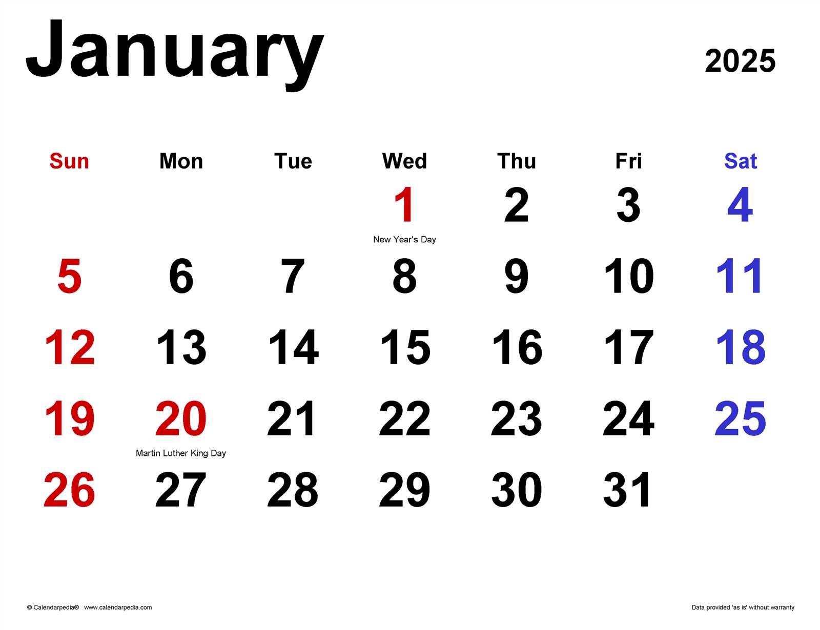 calendar january 2025 template