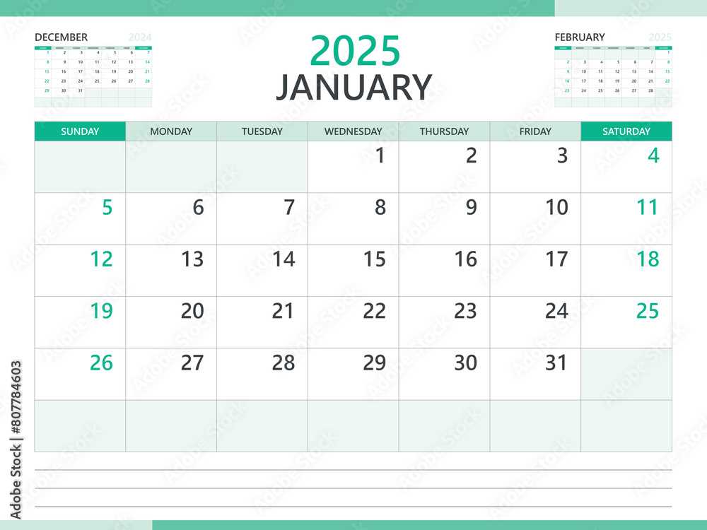 calendar january 2025 template