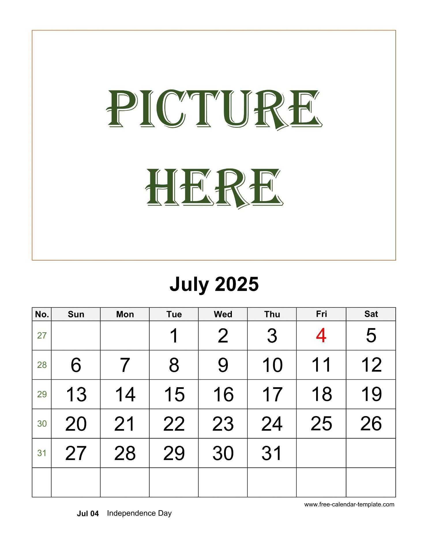 calendar july 2025 template