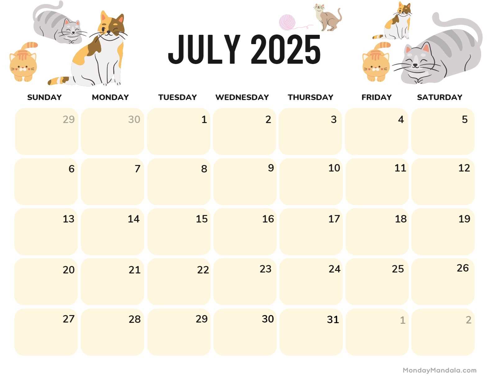 calendar july 2025 template