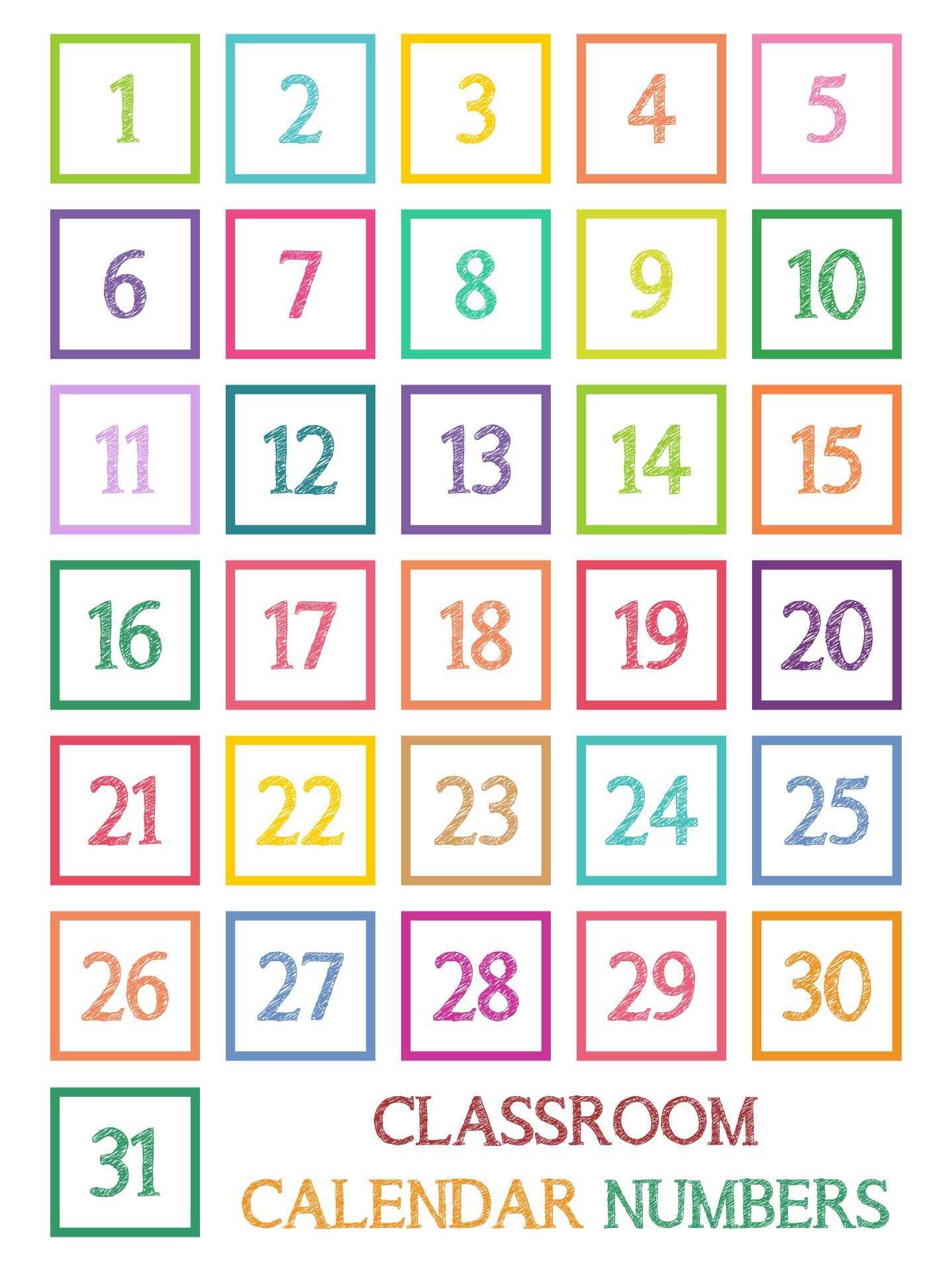 calendar numbers template