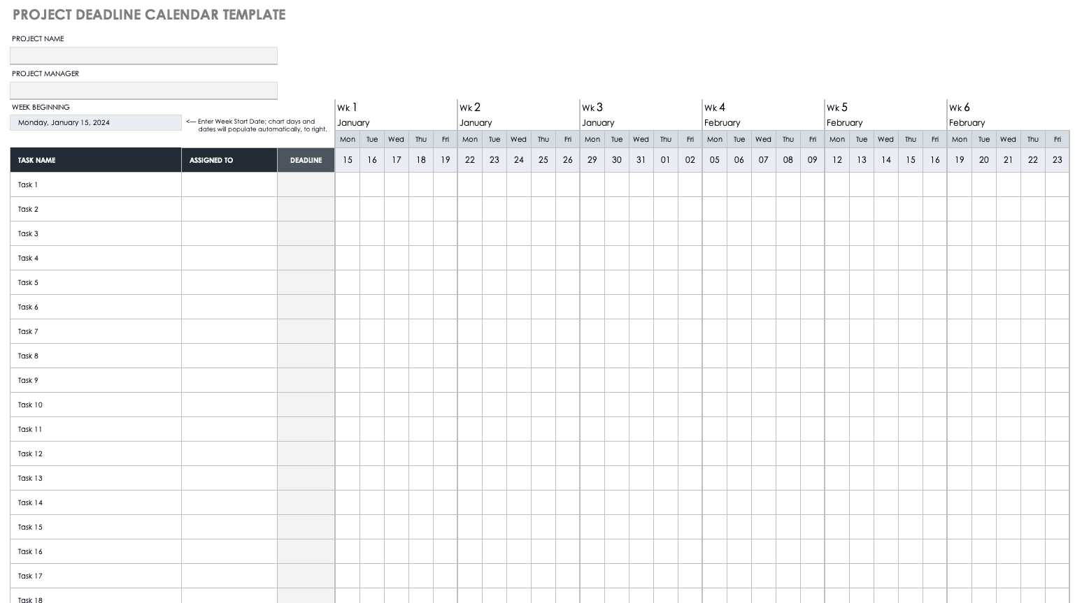 calendar project management template