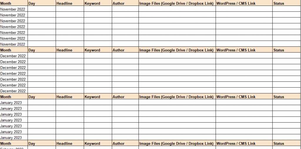 calendar schedule template