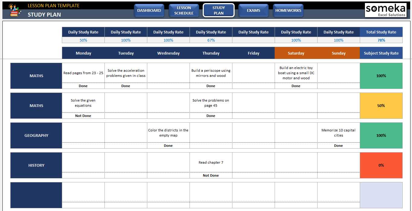 calendar study plan template