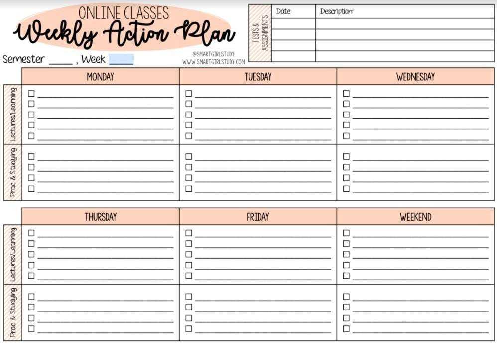 calendar study plan template