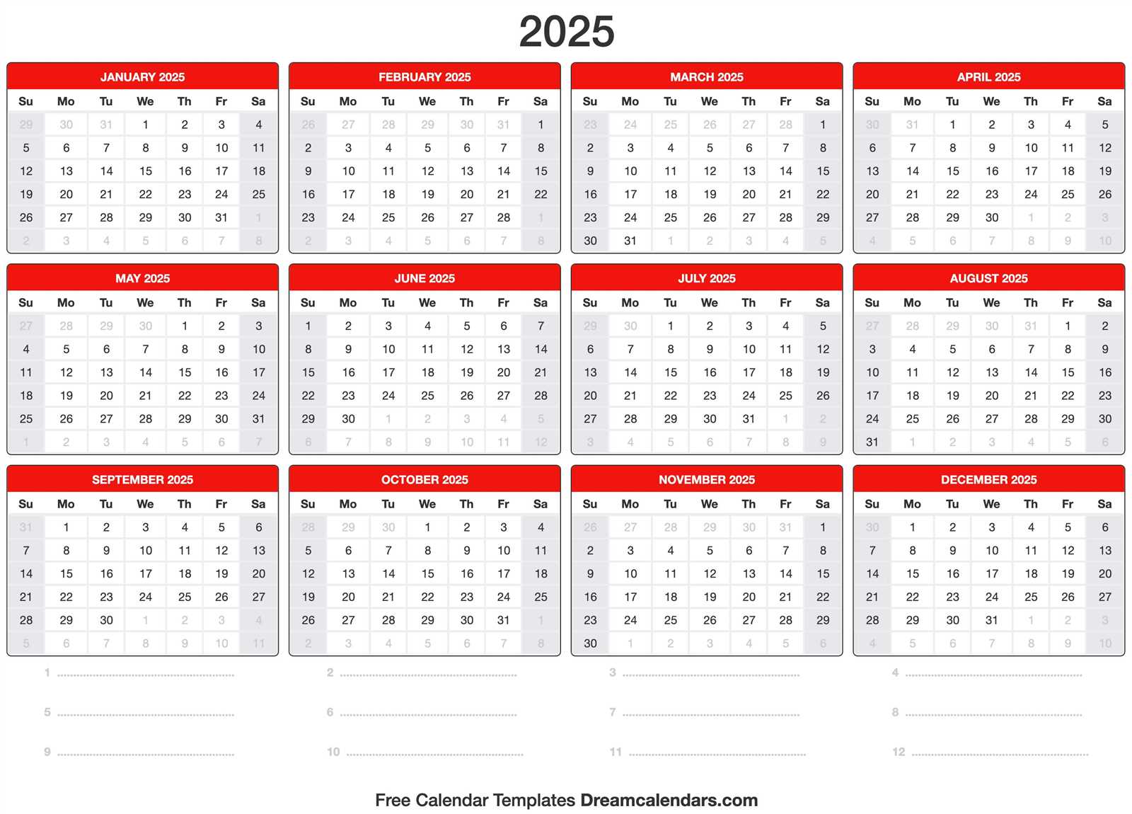 calendar template 2025 free printable