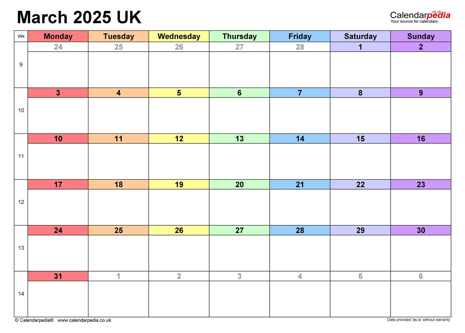 calendar template 2025 march