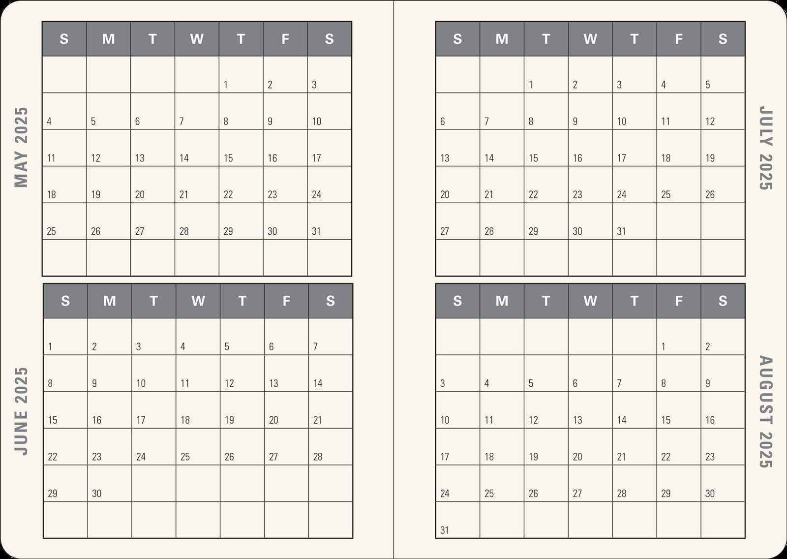 calendar template 4 months per page