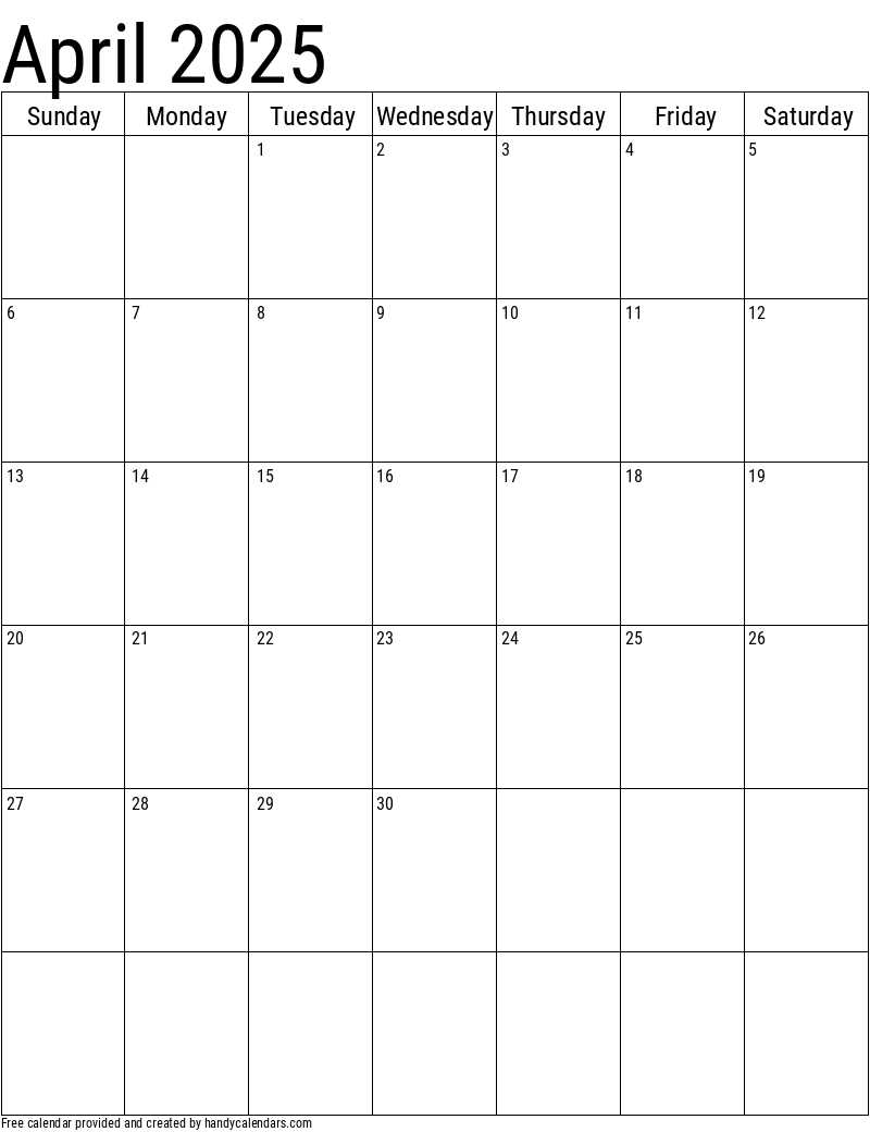 calendar template april 2025