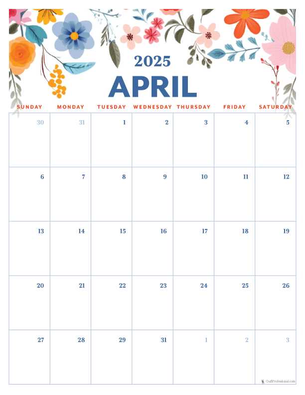 calendar template april 2025