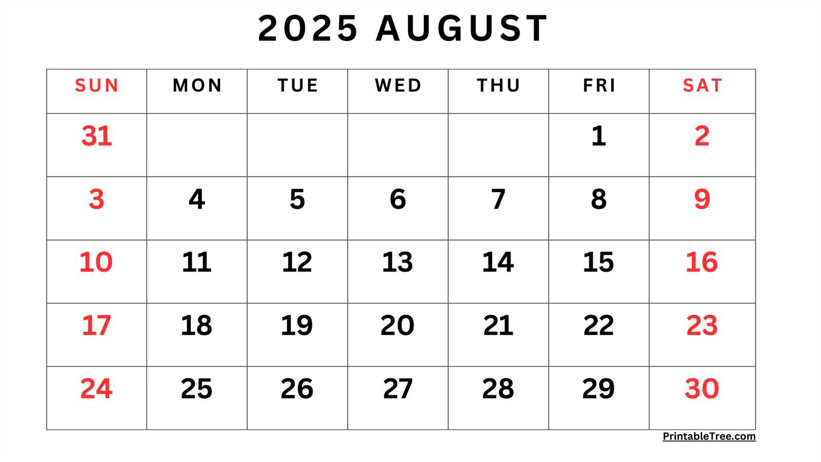 calendar template august 2025