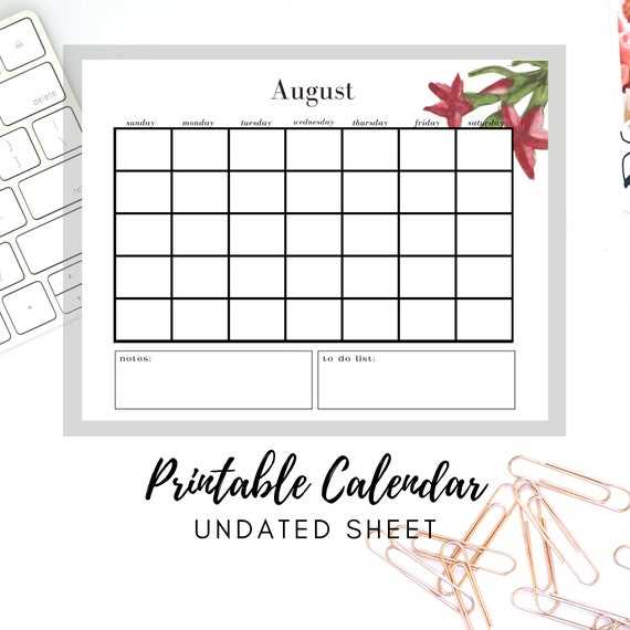 calendar template august