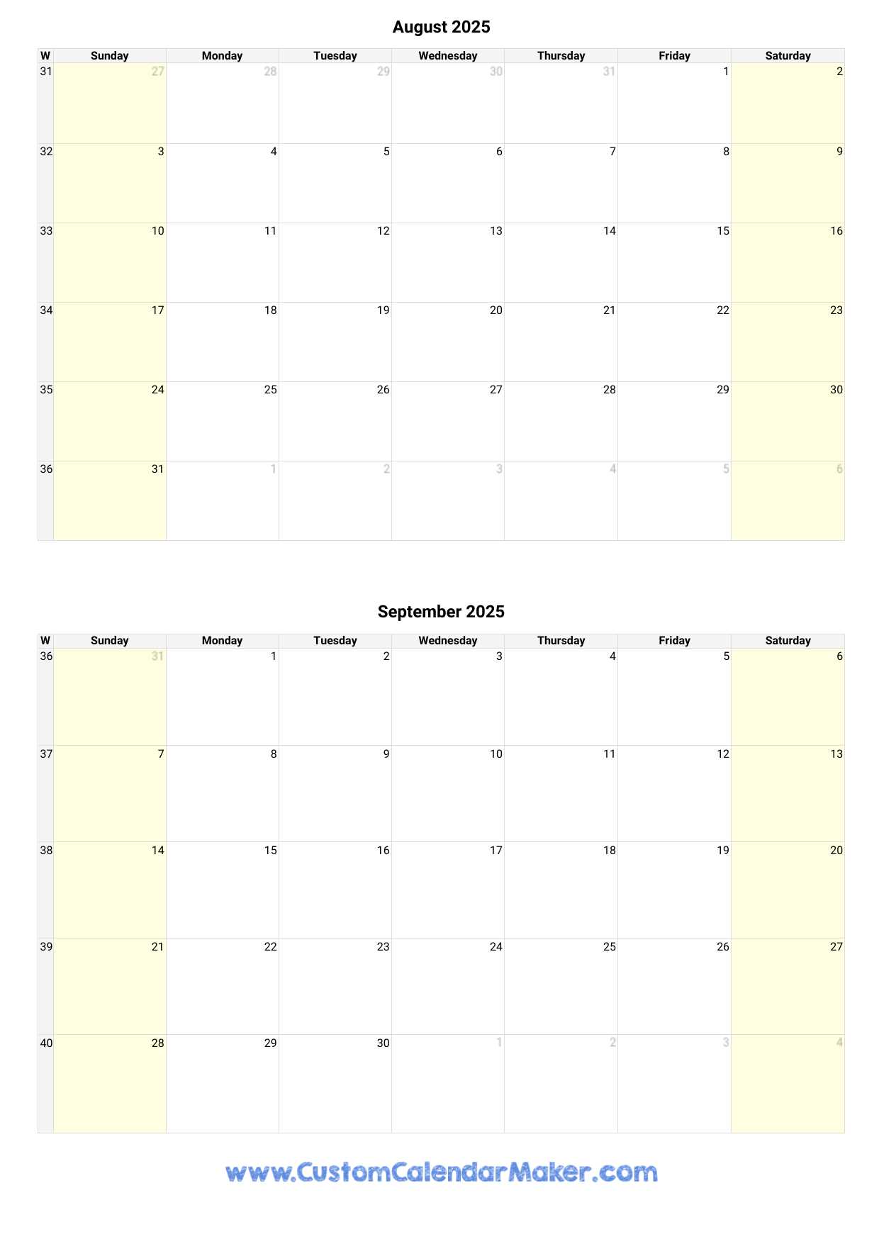 calendar template august and september 2025