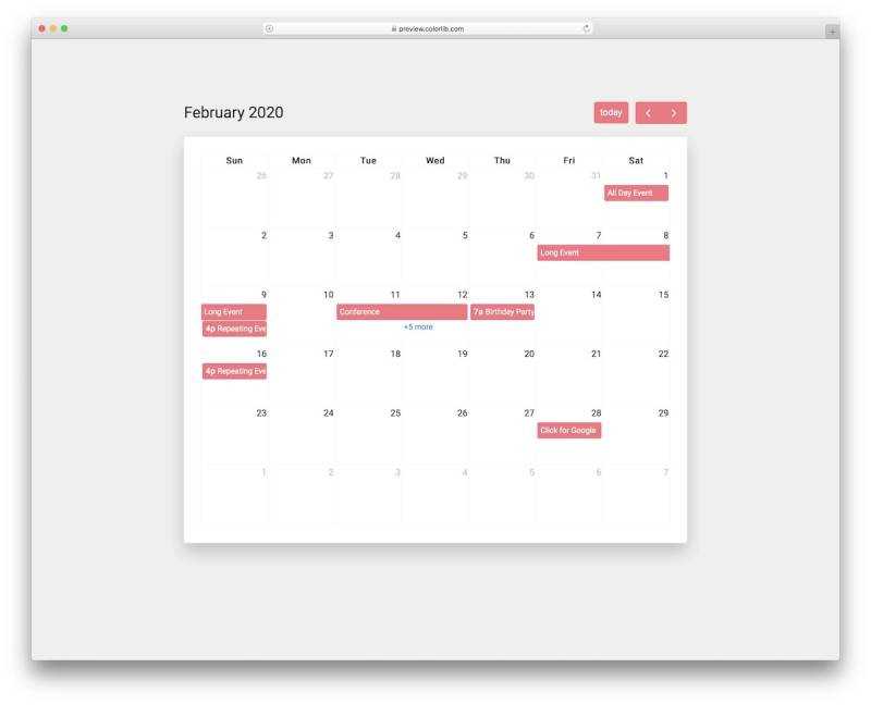 calendar template css