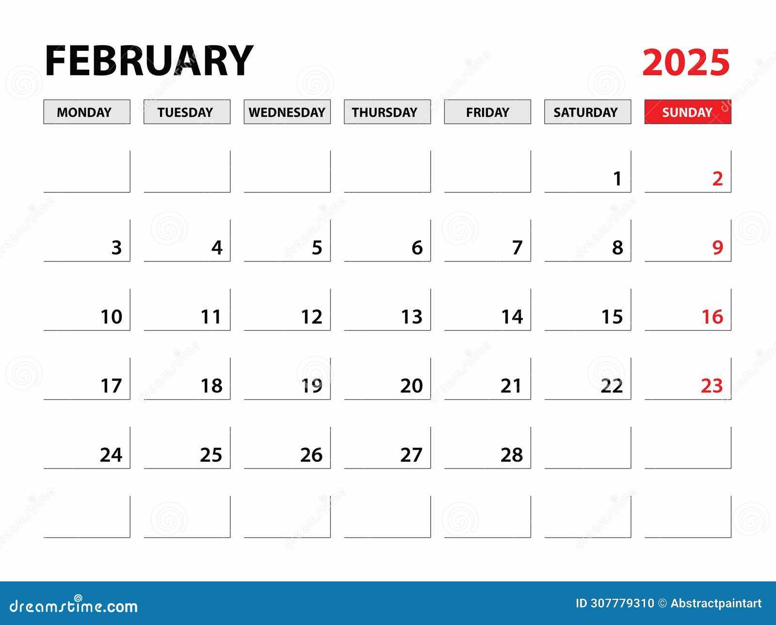 calendar template feb 2025