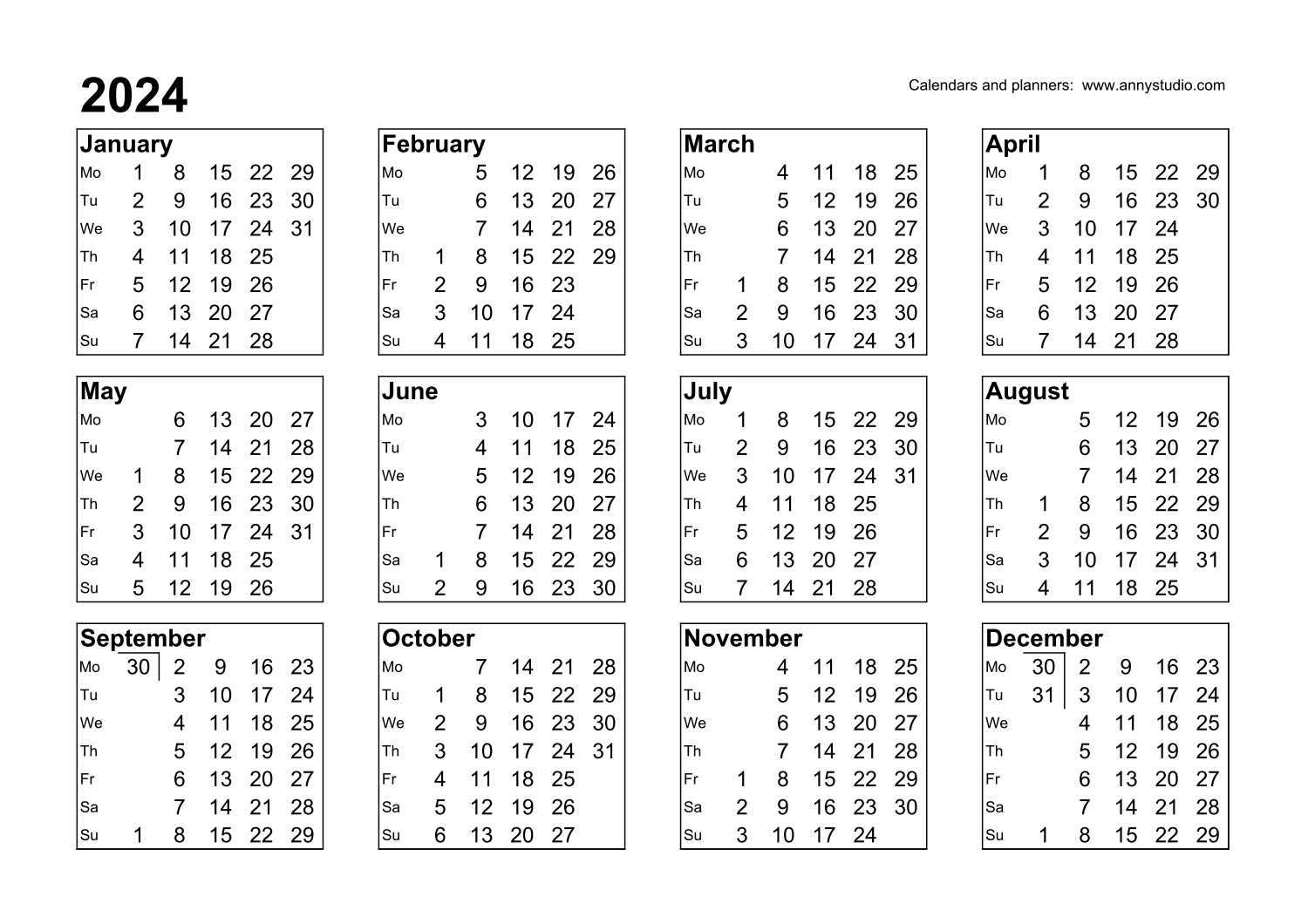 calendar template for numbers