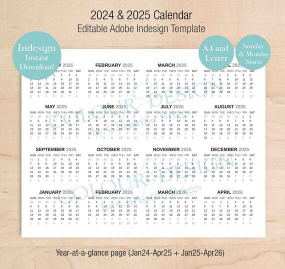 calendar template indesign 2025