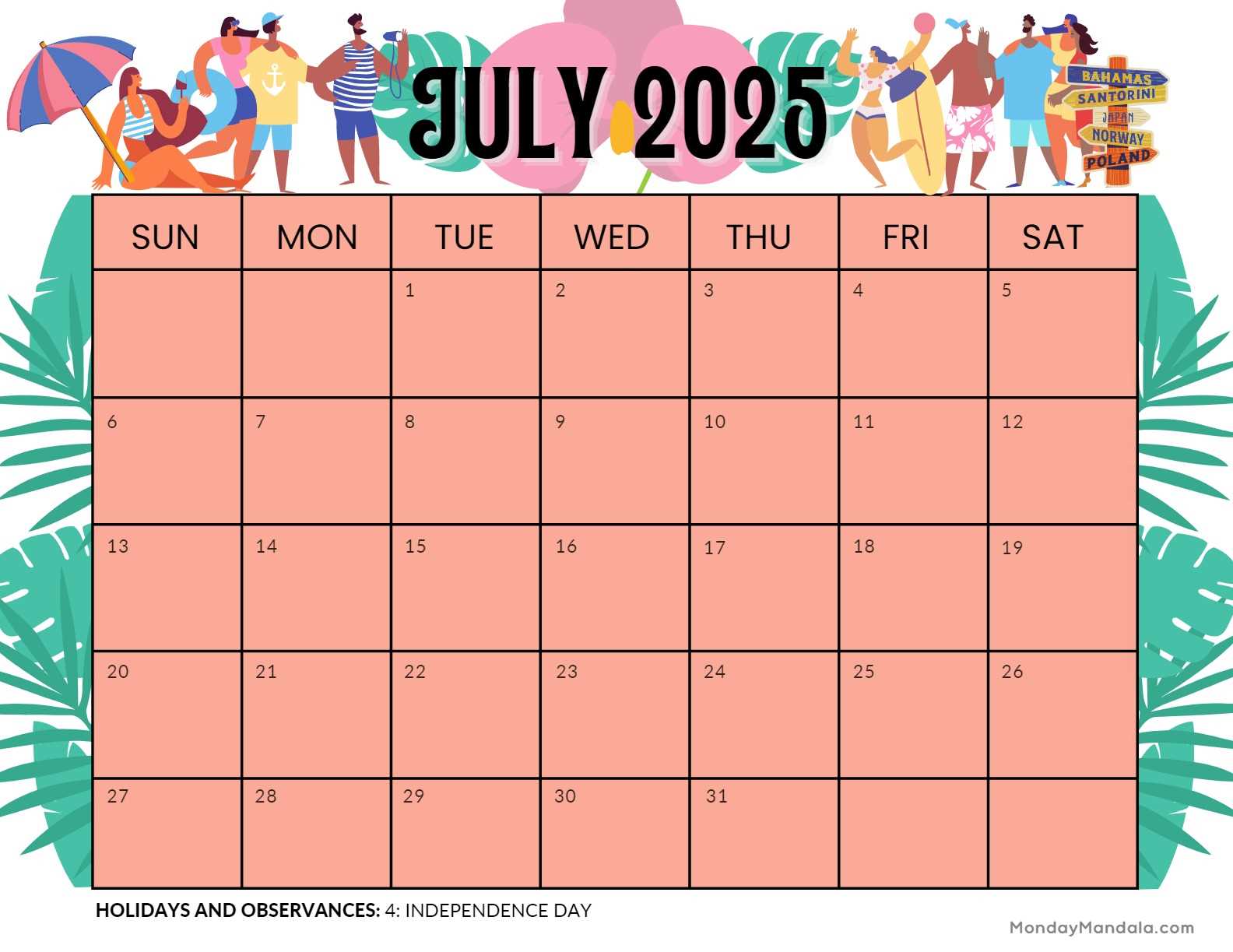 calendar template july august 2025