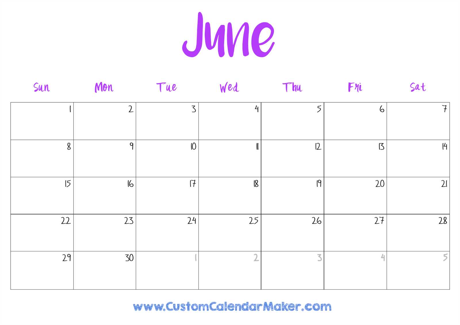 calendar template june 2025