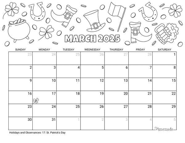 calendar template march 2025 printable