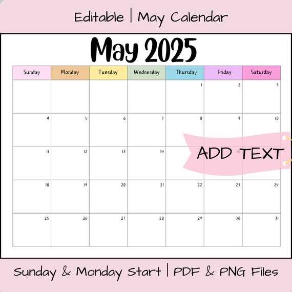 calendar template may 2025