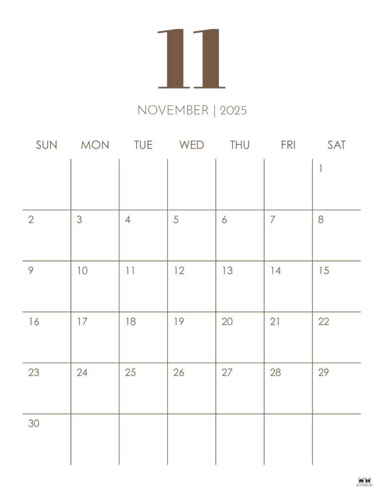 calendar template november 2025 printable