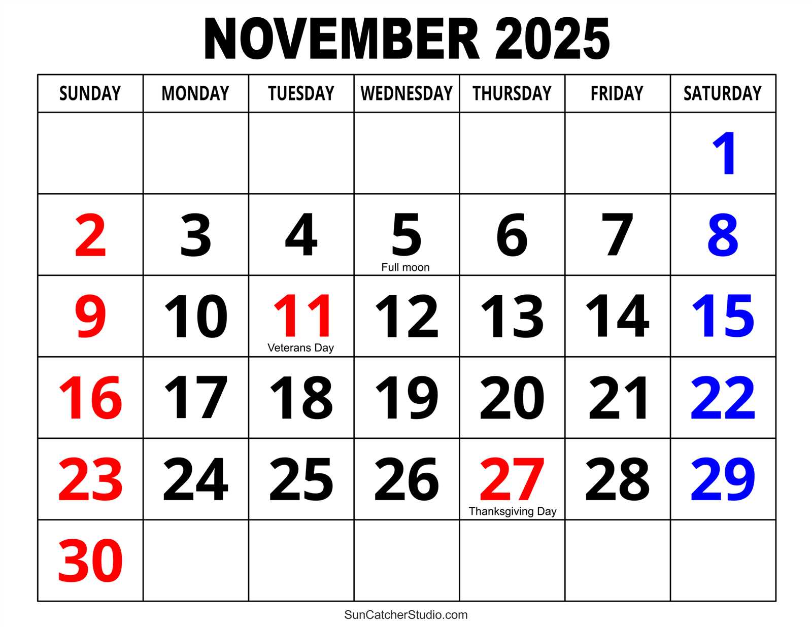 calendar template november 2025