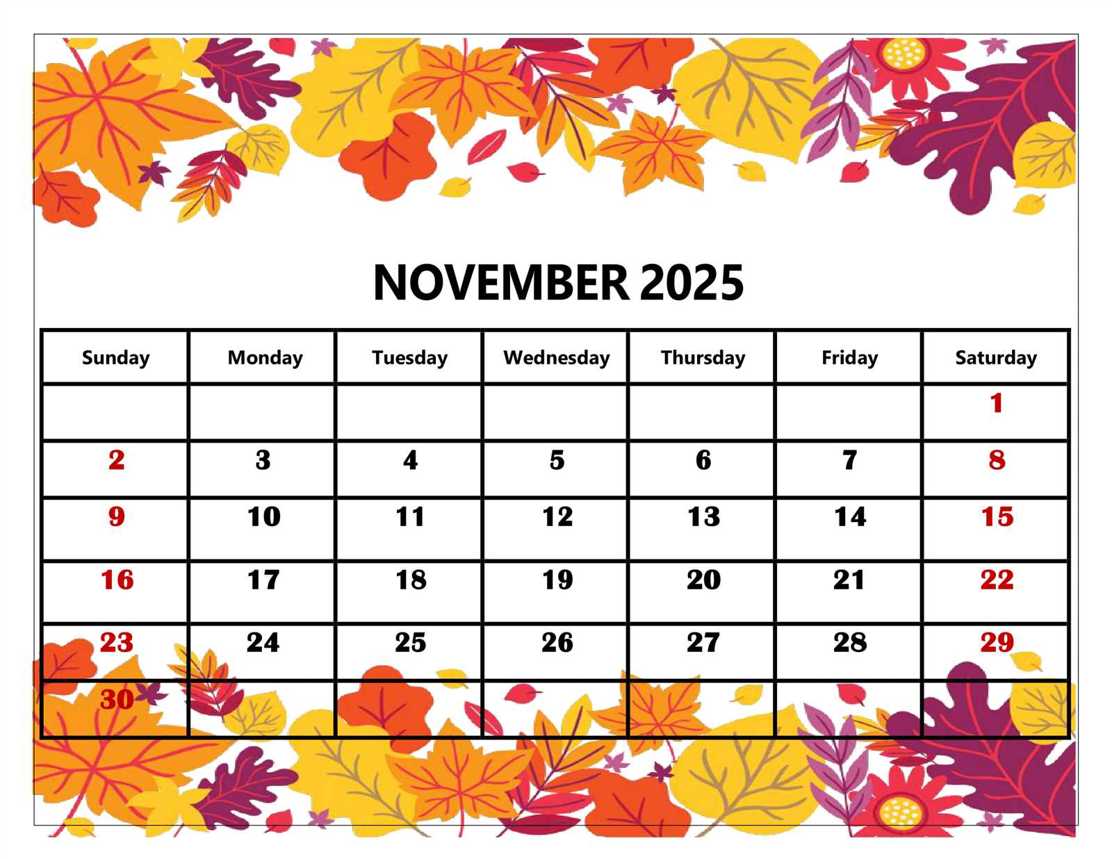 calendar template november 2025