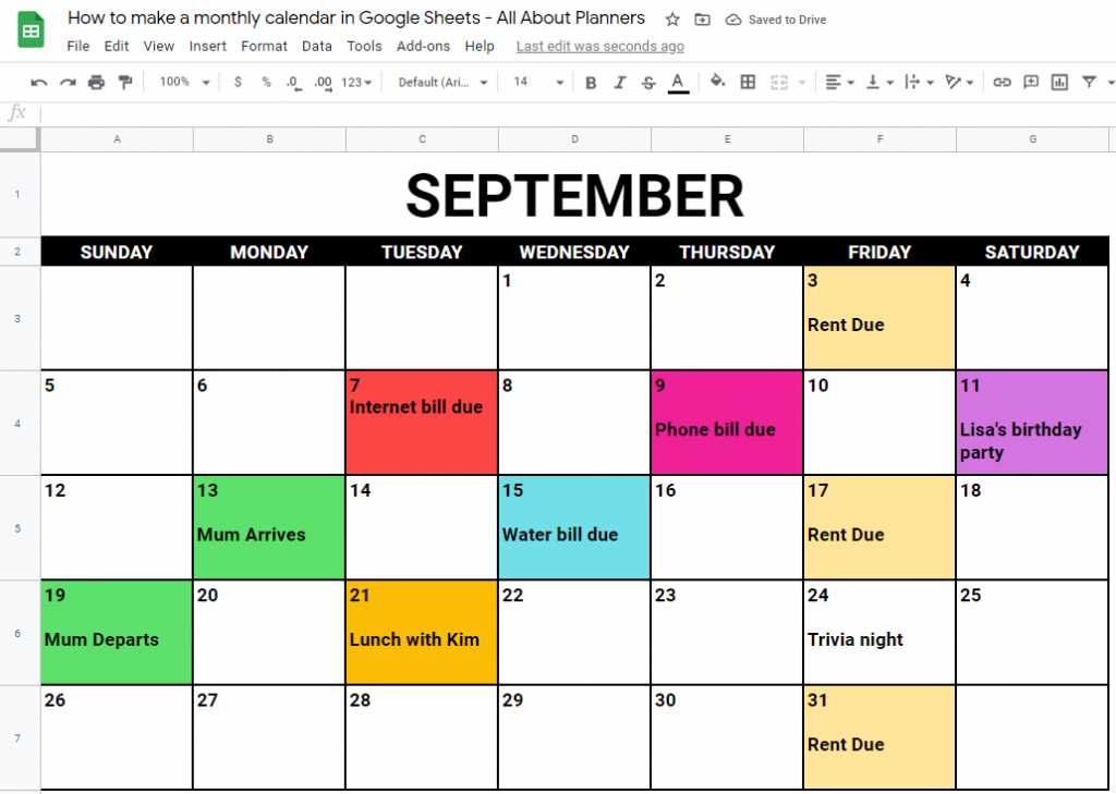 calendar template online free