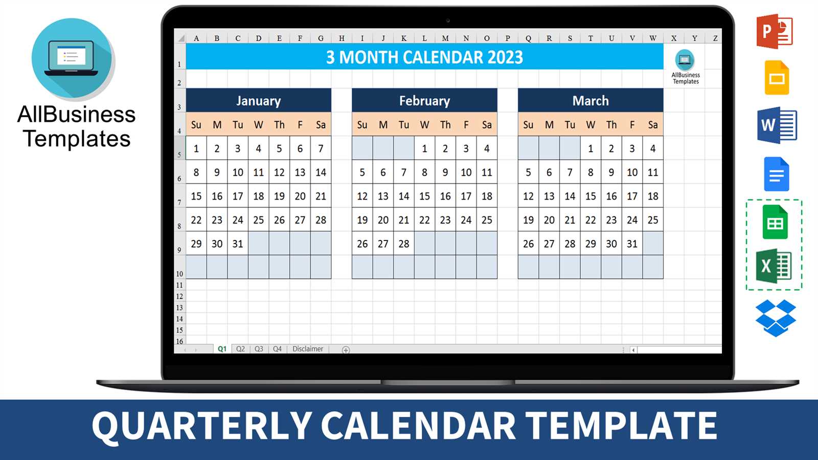 calendar template quarterly