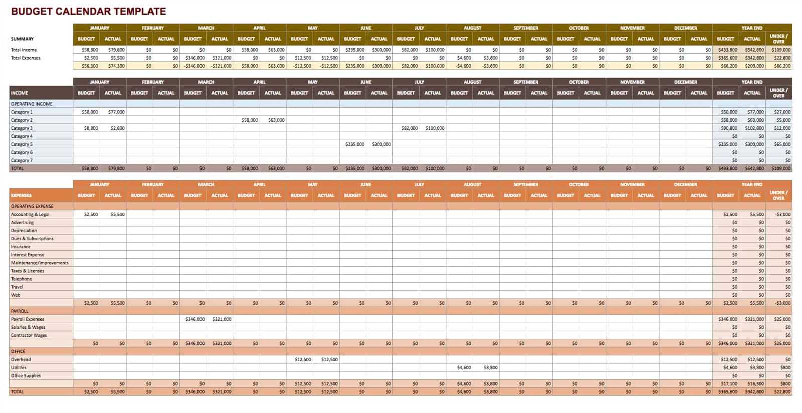 calendar template spreadsheet