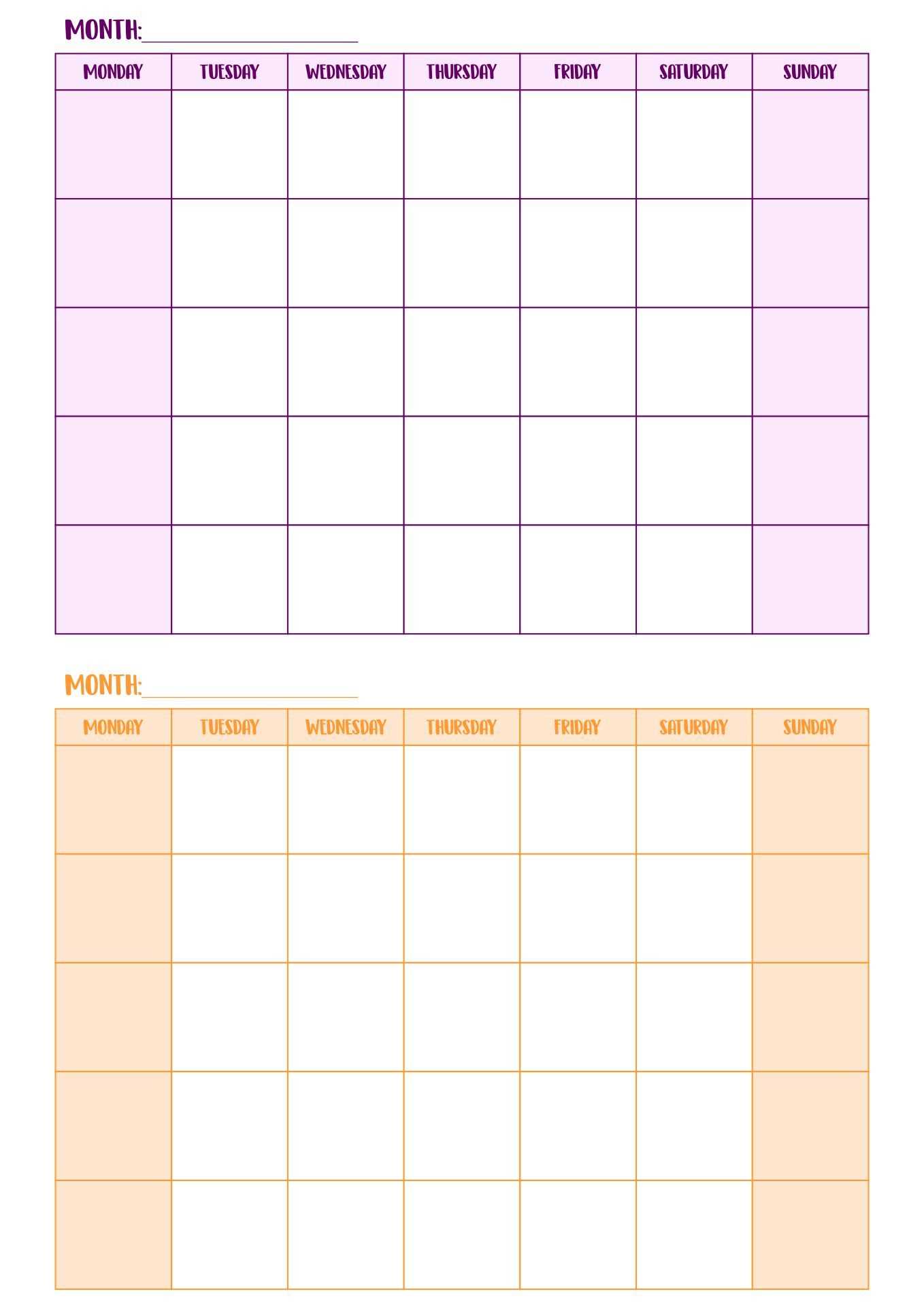 calendar template two months per page