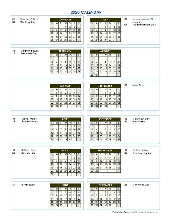 calendar template vertical