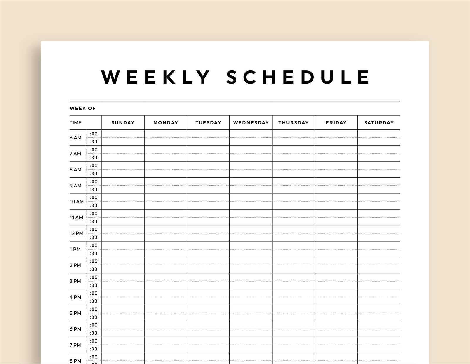 calendar template weekly with hours