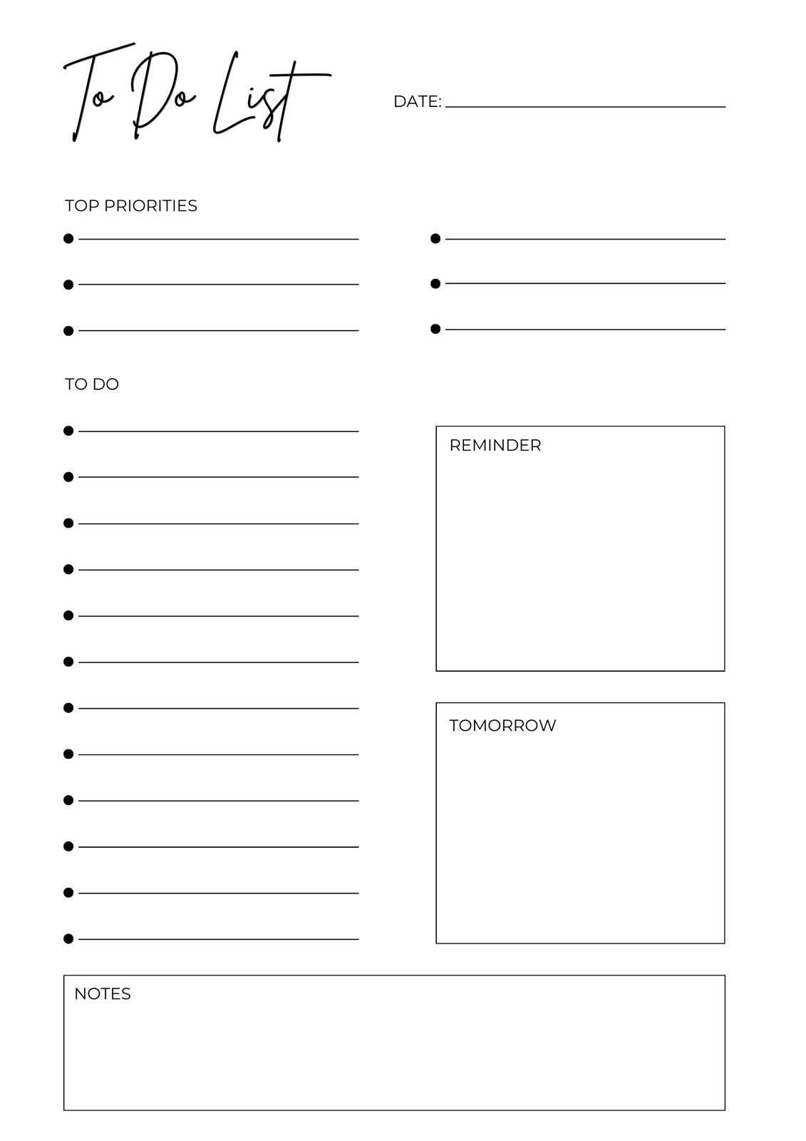 calendar to do list template